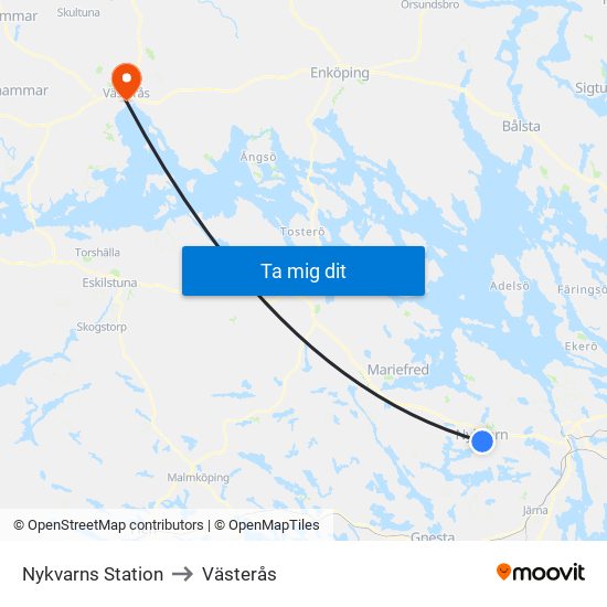 Nykvarns Station to Västerås map