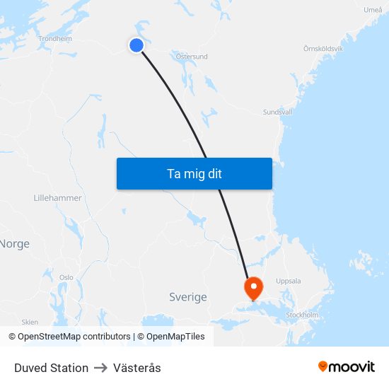 Duved Station to Västerås map