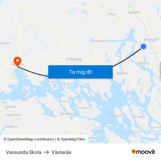 Vassunda Skola to Västerås map