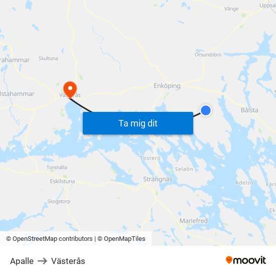 Apalle to Västerås map