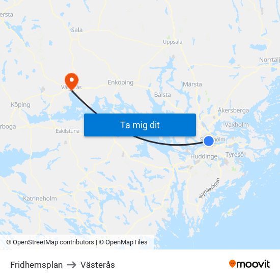 Fridhemsplan to Västerås map
