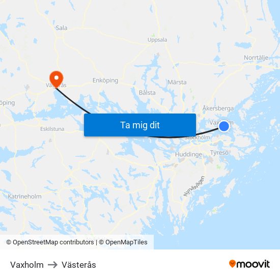 Vaxholm to Västerås map