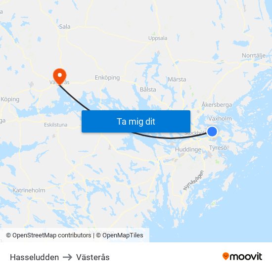 Hasseludden to Västerås map