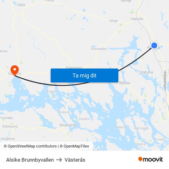 Alsike Brunnbyvallen to Västerås map