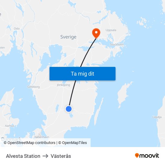 Alvesta Station to Västerås map