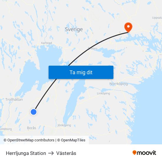 Herrljunga Station to Västerås map