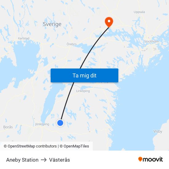 Aneby Station to Västerås map