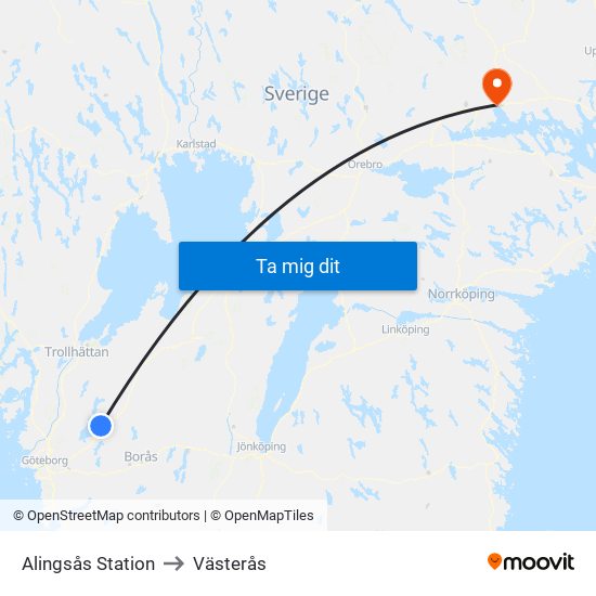 Alingsås Station to Västerås map