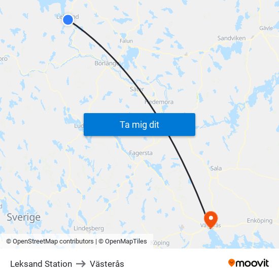 Leksand Station to Västerås map