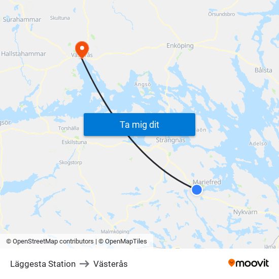 Läggesta Station to Västerås map