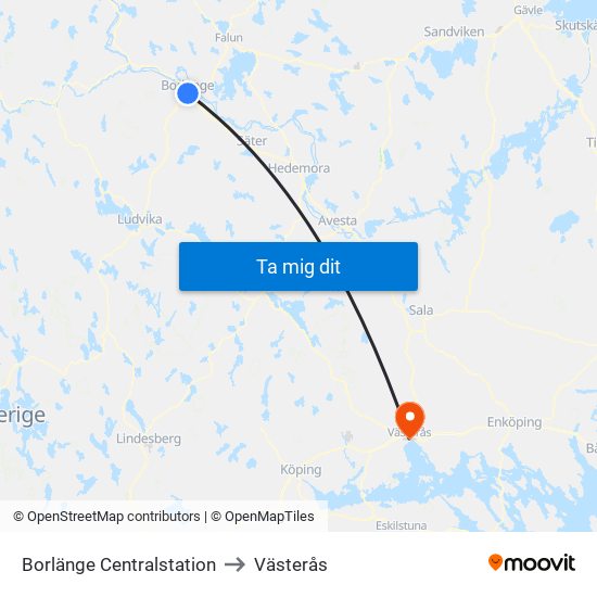 Borlänge Centralstation to Västerås map