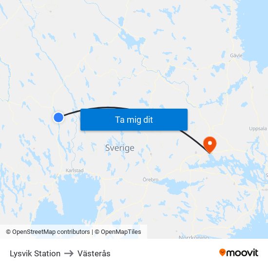 Lysvik Station to Västerås map