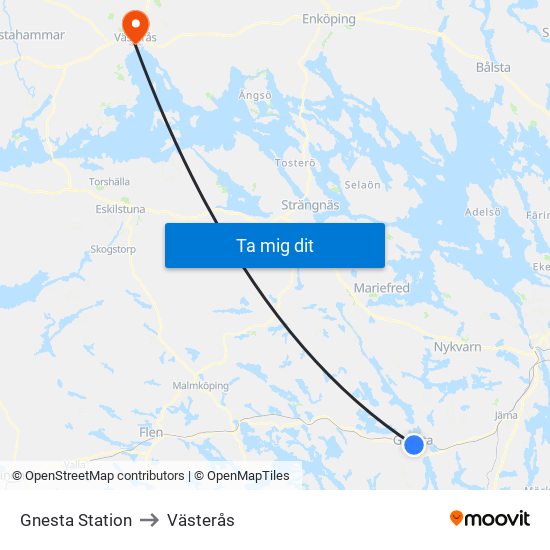 Gnesta Station to Västerås map