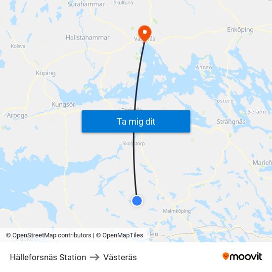 Hälleforsnäs Station to Västerås map