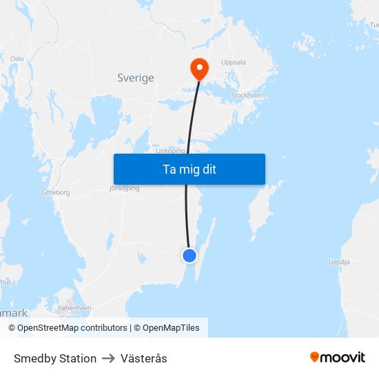 Smedby Station to Västerås map