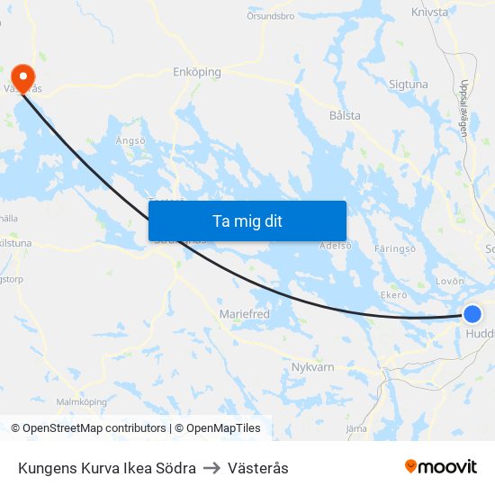 Kungens Kurva Ikea Södra to Västerås map