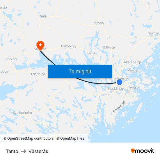 Tanto to Västerås map