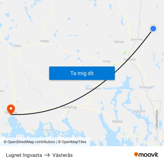 Lugnet Ingvasta to Västerås map