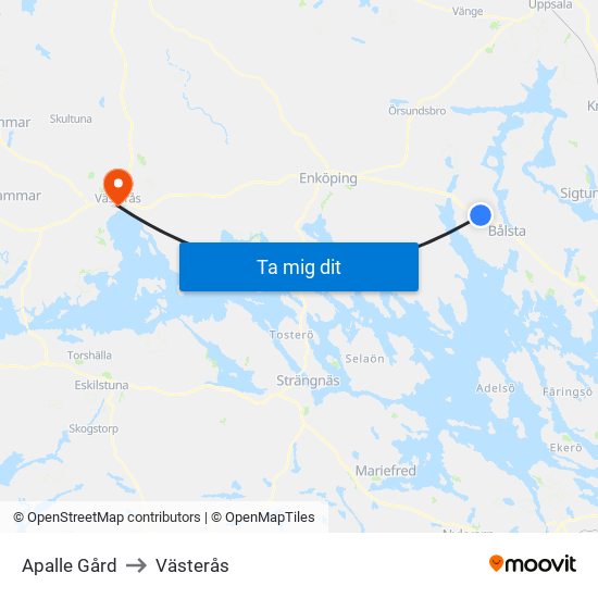 Apalle Gård to Västerås map