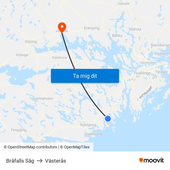 Bråfalls Såg to Västerås map