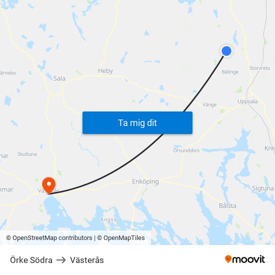 Örke Södra to Västerås map