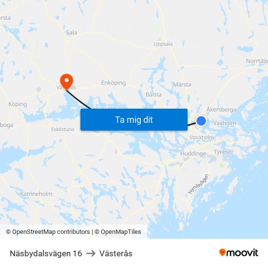 Näsbydalsvägen 16 to Västerås map