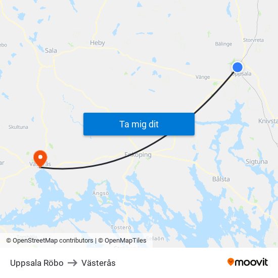 Uppsala Röbo to Västerås map