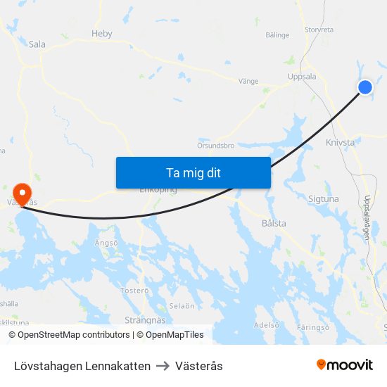 Lövstahagen Lennakatten to Västerås map