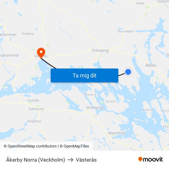 Åkerby Norra (Veckholm) to Västerås map