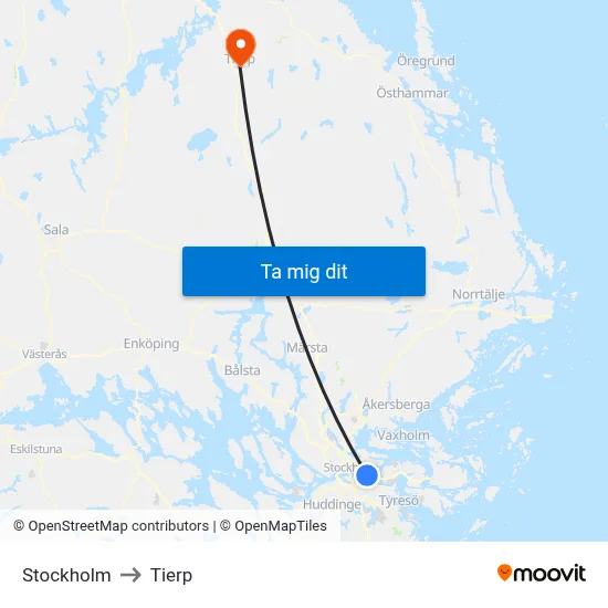 Stockholm to Tierp map