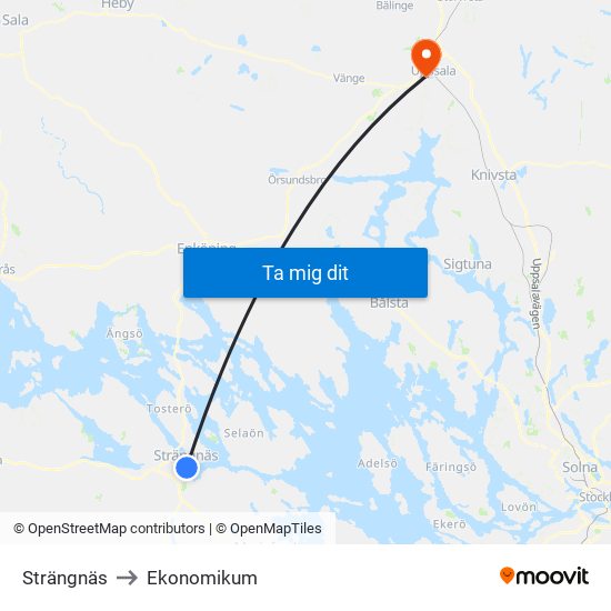 Strängnäs to Ekonomikum map