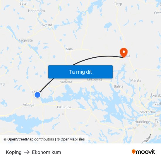 Köping to Ekonomikum map