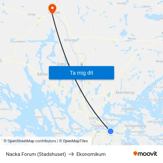 Nacka Forum (Stadshuset) to Ekonomikum map