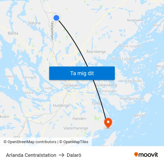 Arlanda Centralstation to Dalarö map