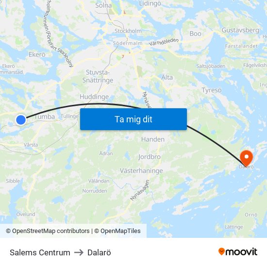 Salems Centrum to Dalarö map