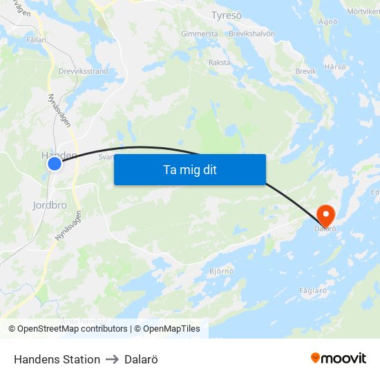 Handens Station to Dalarö map