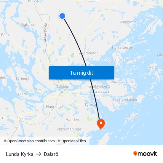 Lunda Kyrka to Dalarö map
