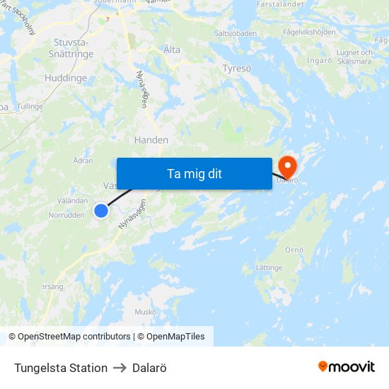 Tungelsta Station to Dalarö map