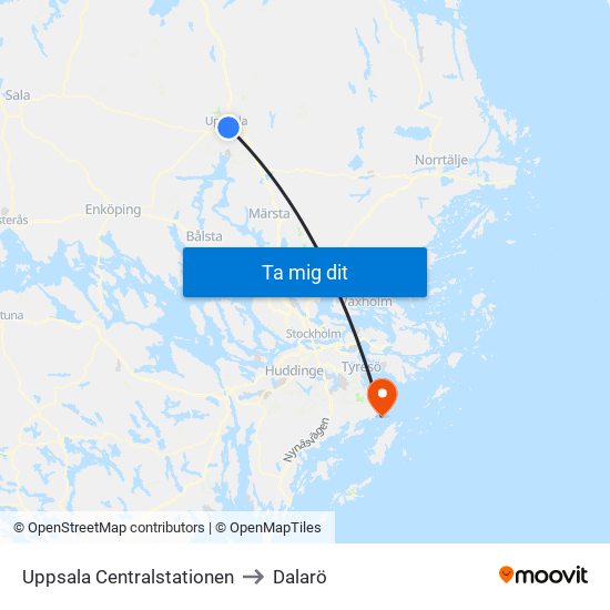 Uppsala Centralstationen to Dalarö map