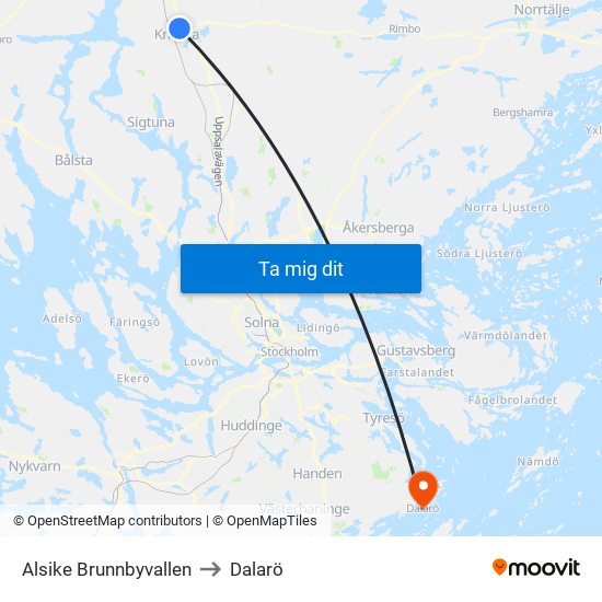 Alsike Brunnbyvallen to Dalarö map