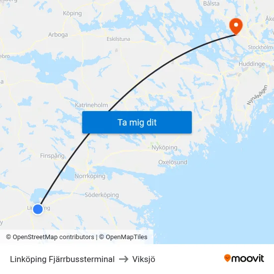 Linköping Fjärrbussterminal to Viksjö map