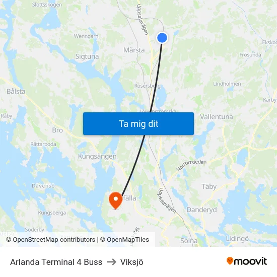 Arlanda Terminal 4 Buss to Viksjö map