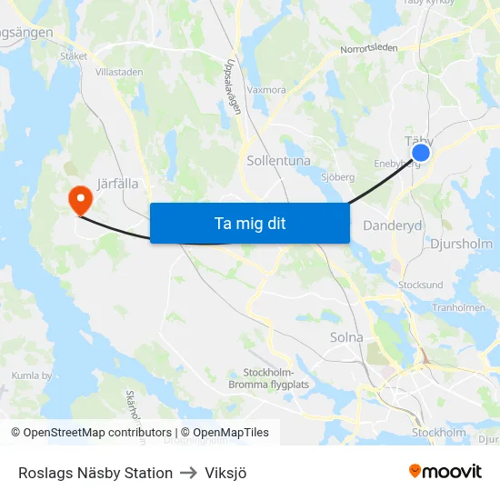 Roslags Näsby Station to Viksjö map