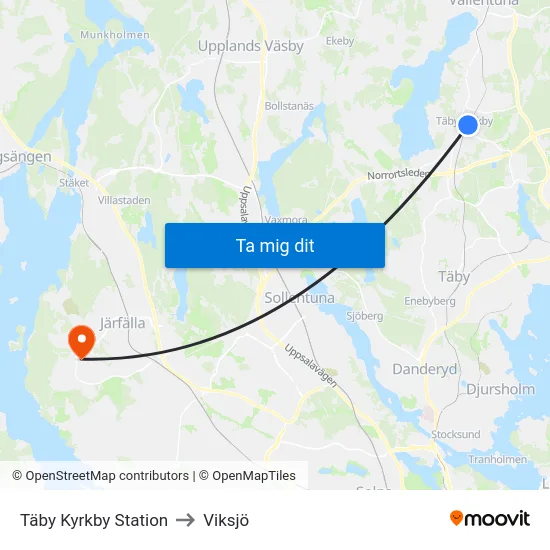 Täby Kyrkby Station to Viksjö map