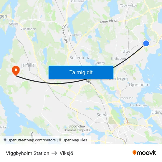 Viggbyholm Station to Viksjö map