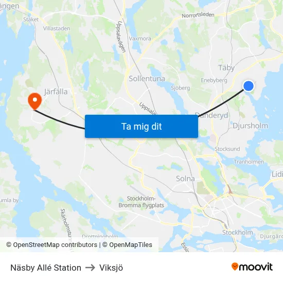 Näsby Allé Station to Viksjö map