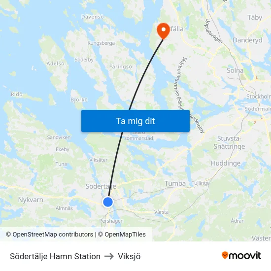 Södertälje Hamn Station to Viksjö map