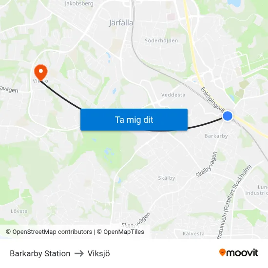 Barkarby Station to Viksjö map
