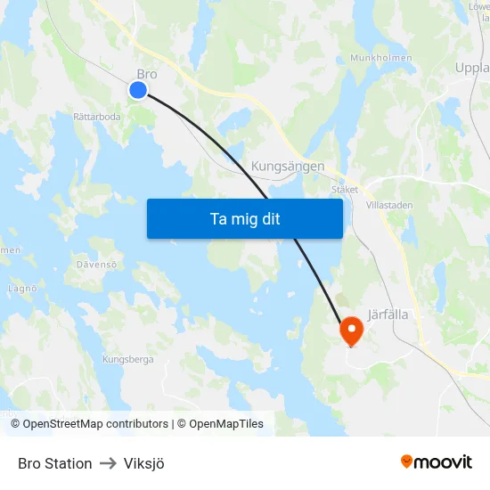 Bro Station to Viksjö map