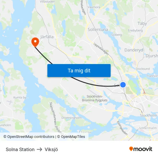 Solna Station to Viksjö map
